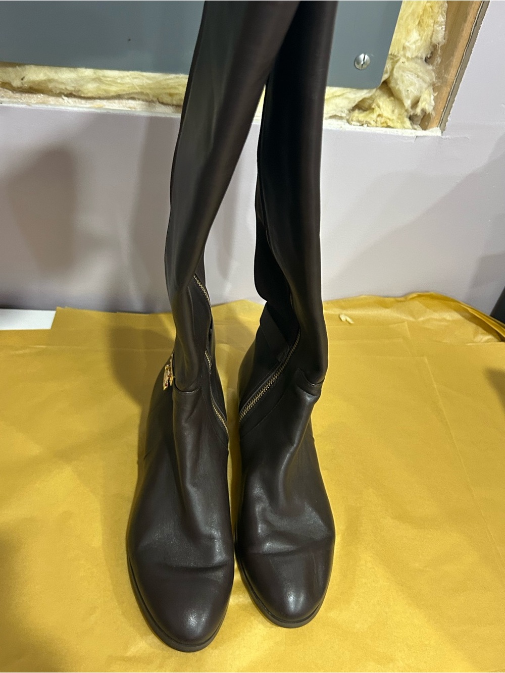 Michael Kors Dark Brown knee high Leather Boots with Side Zip